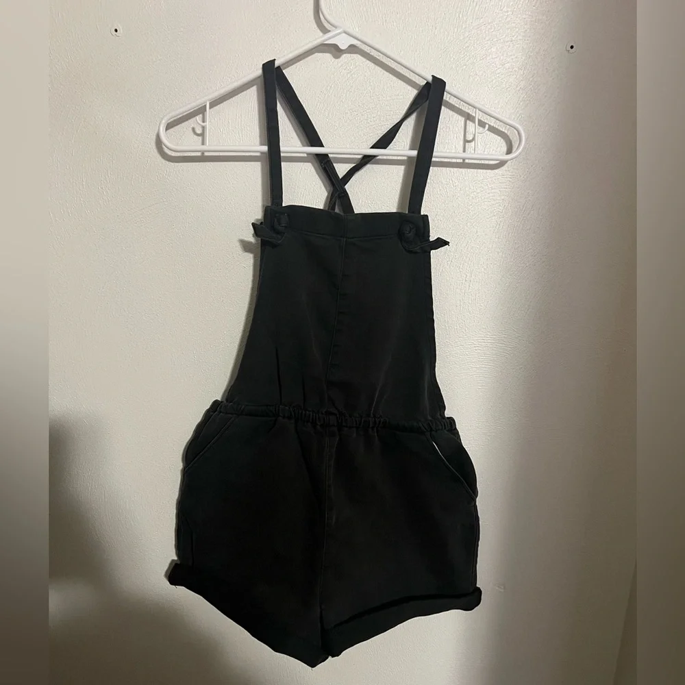 OSHKOSH B'GOSH Classic Denim Bib Overall Shorts Tie Closure Denim Black Girls 14